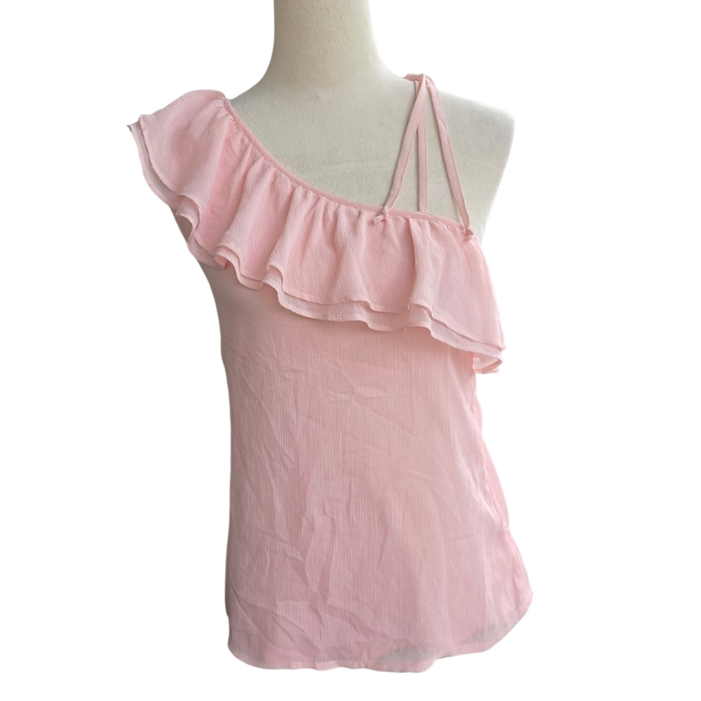 Shift Light Pink Ruffled Top Lined With Sheer Overlay Size S NWT